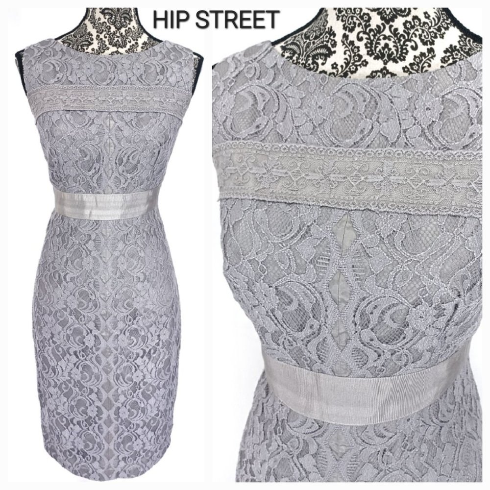 JAX Dress Gray Lace Sleeveless Sheath Party Event 8 NWOT